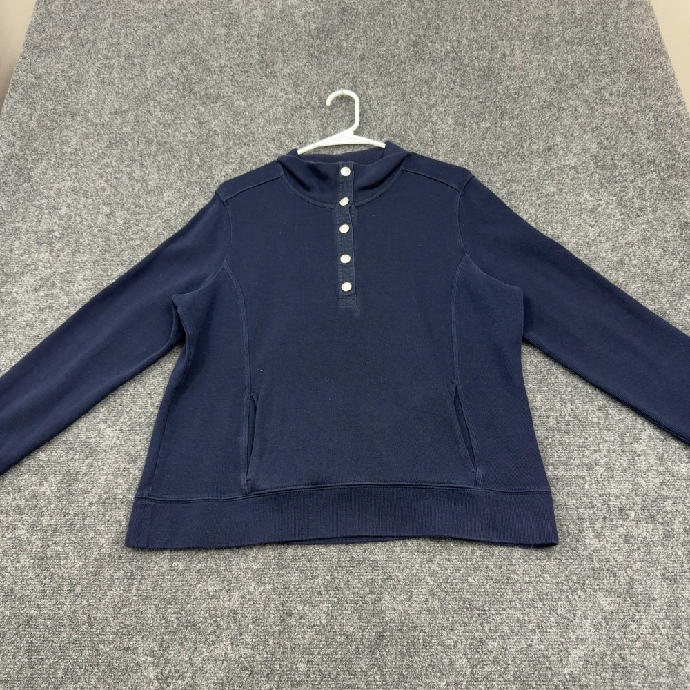 Lauren‎ Ralph Lauren Sweatshirt Womens XL Navy Cotton Mock Neck Button Classic